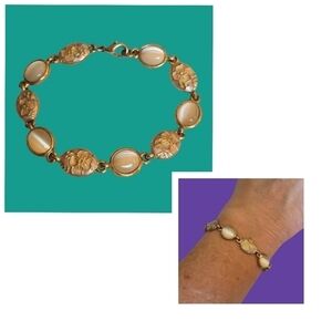 Vintage Pastel Floral Cloisonne Moonglow Oval Link Bracelet